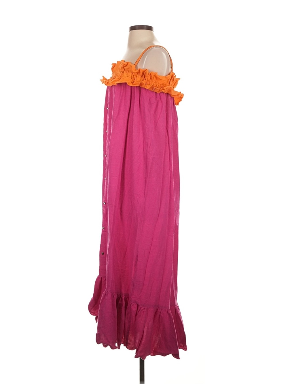 ALÏONAS London Vibrant Pink Orange Faux Button-Front Maxi Dress Ruffle Details S - Picture 4 of 10